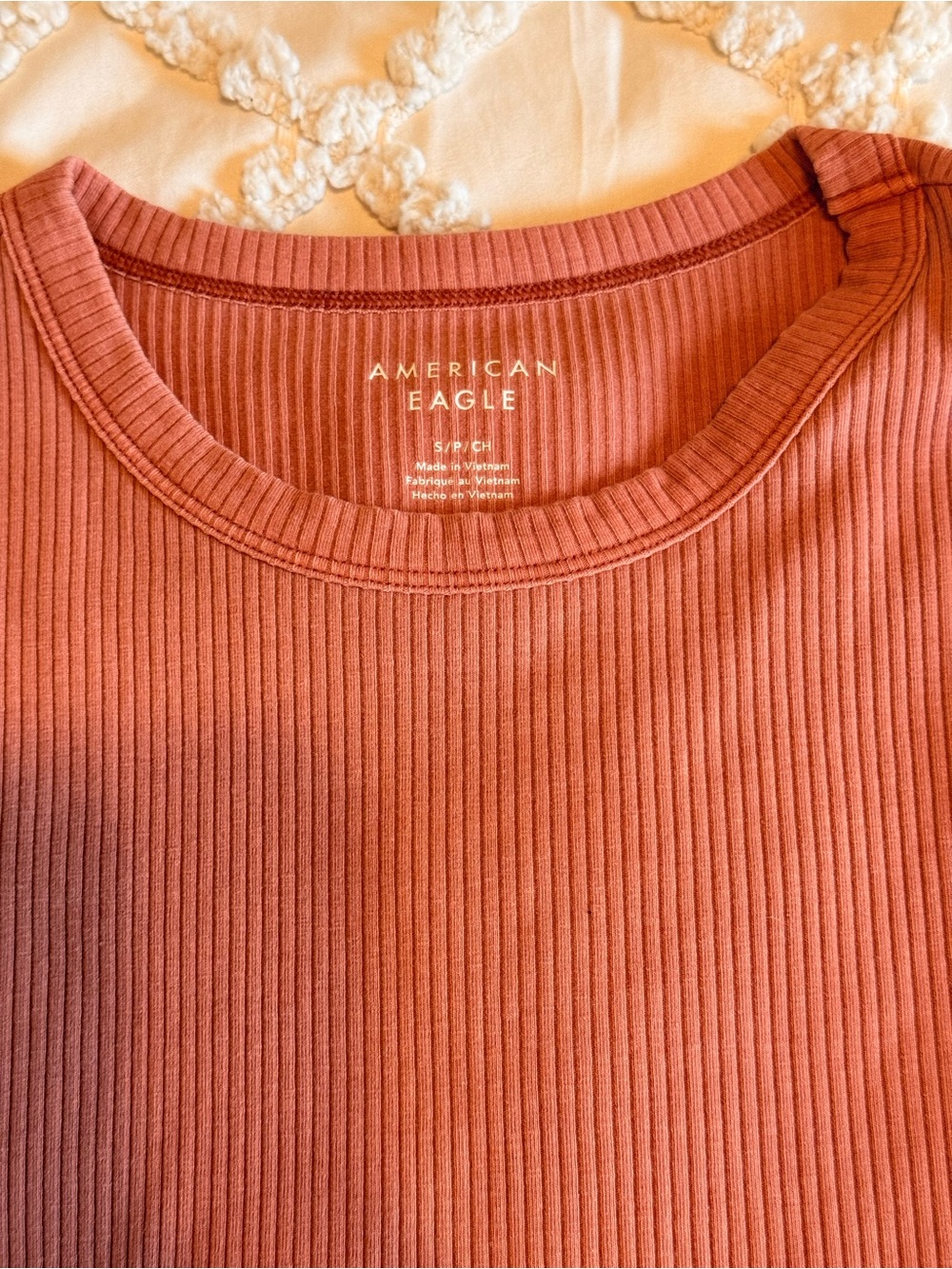 American Eagle Ribbed Crew Neck Tee Dusty Rose Pink Small - Picture 3 of 5